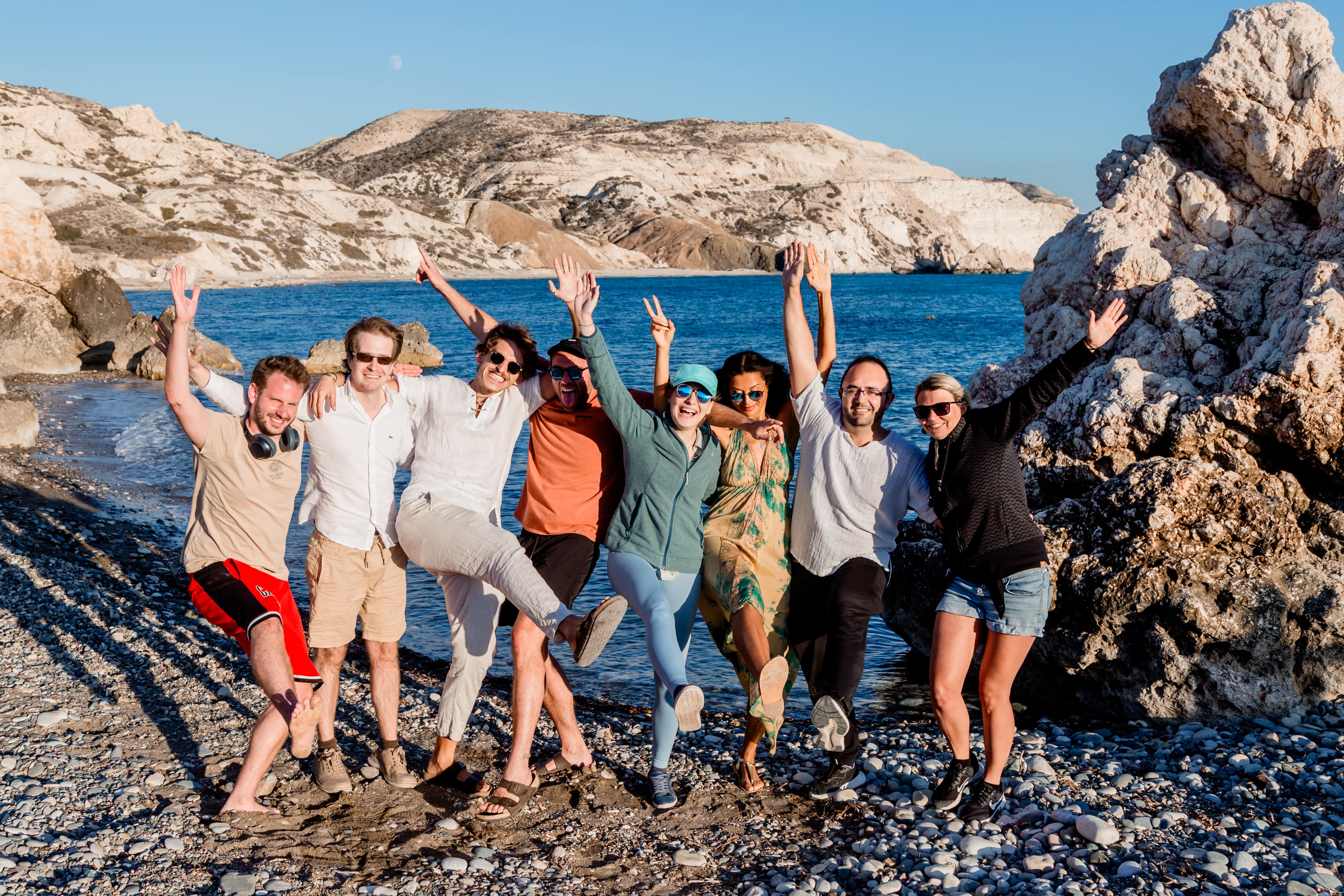 Group celebration at the beach